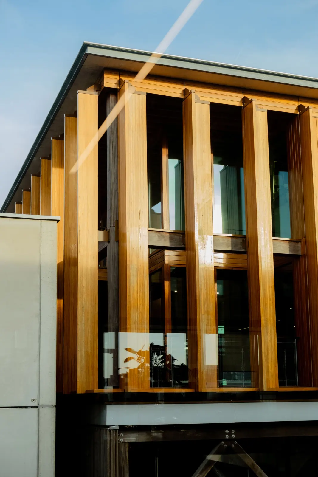 Timber façade with vertical glulam fins